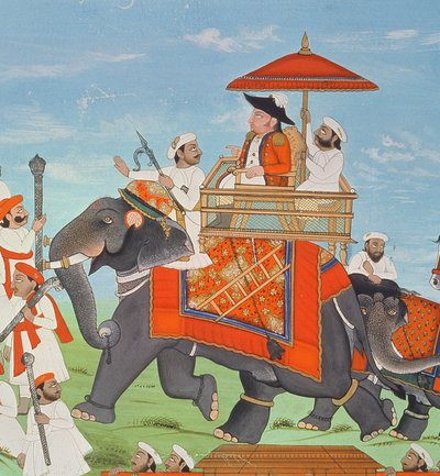 Colonel James Tod Travelling by Elephant through Rajasthan with his Cavalry and Sepoys (detail) by Indian School